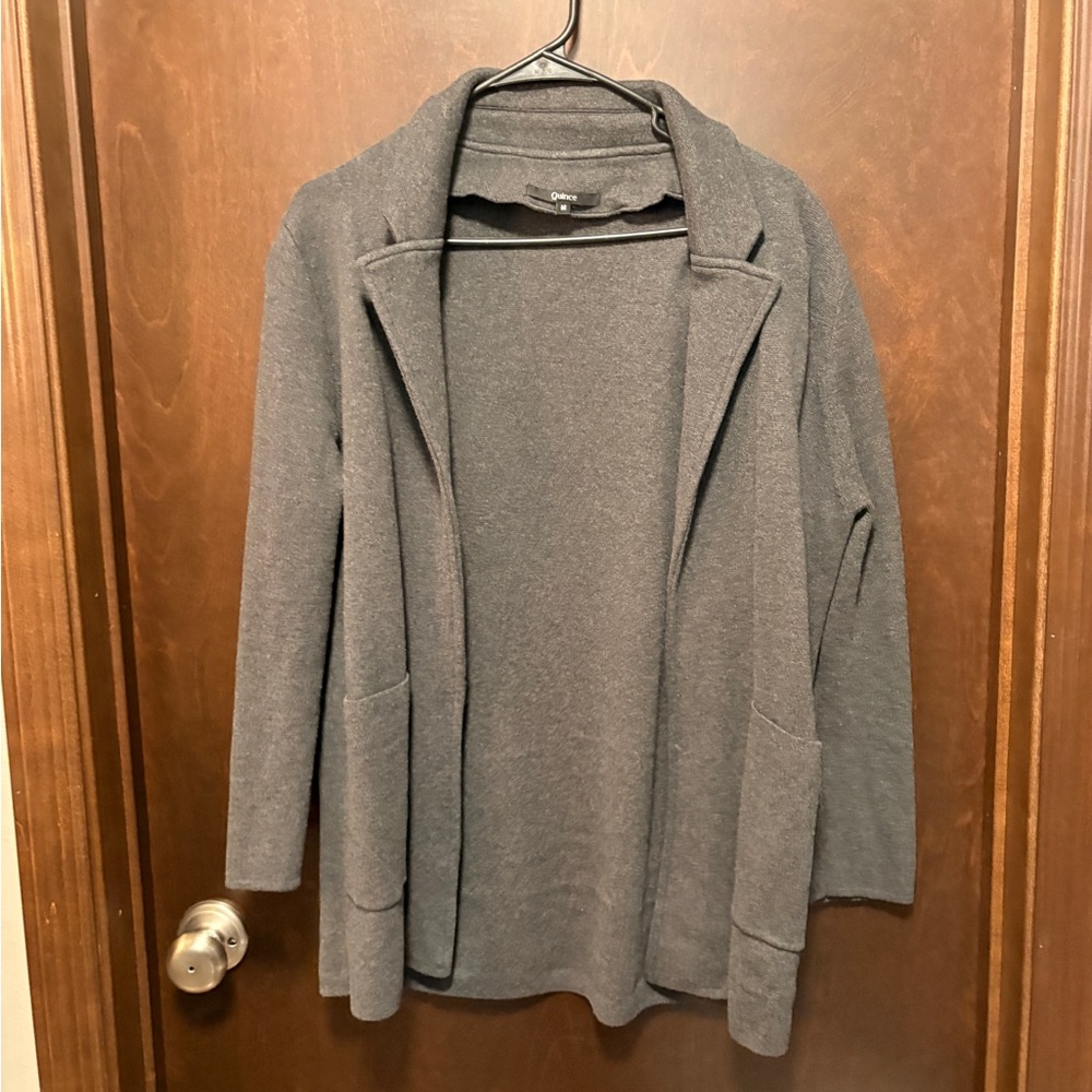 Quince Charcoal Gray Open-Front Knit Blazer